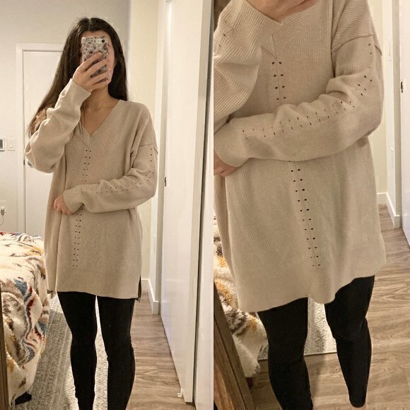 Topshop Sweaters - Topshop Wool Blend Taupe Ribbed V-Neck Sweater Size 8